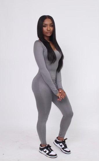 Smooth Long Sleeve Jumpsuit (charcoal) - Antonia Amore